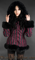 Bordeaux Striped Winter Jacket With Hood