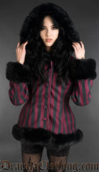 Bordeaux Striped Winter Jacket With Hood