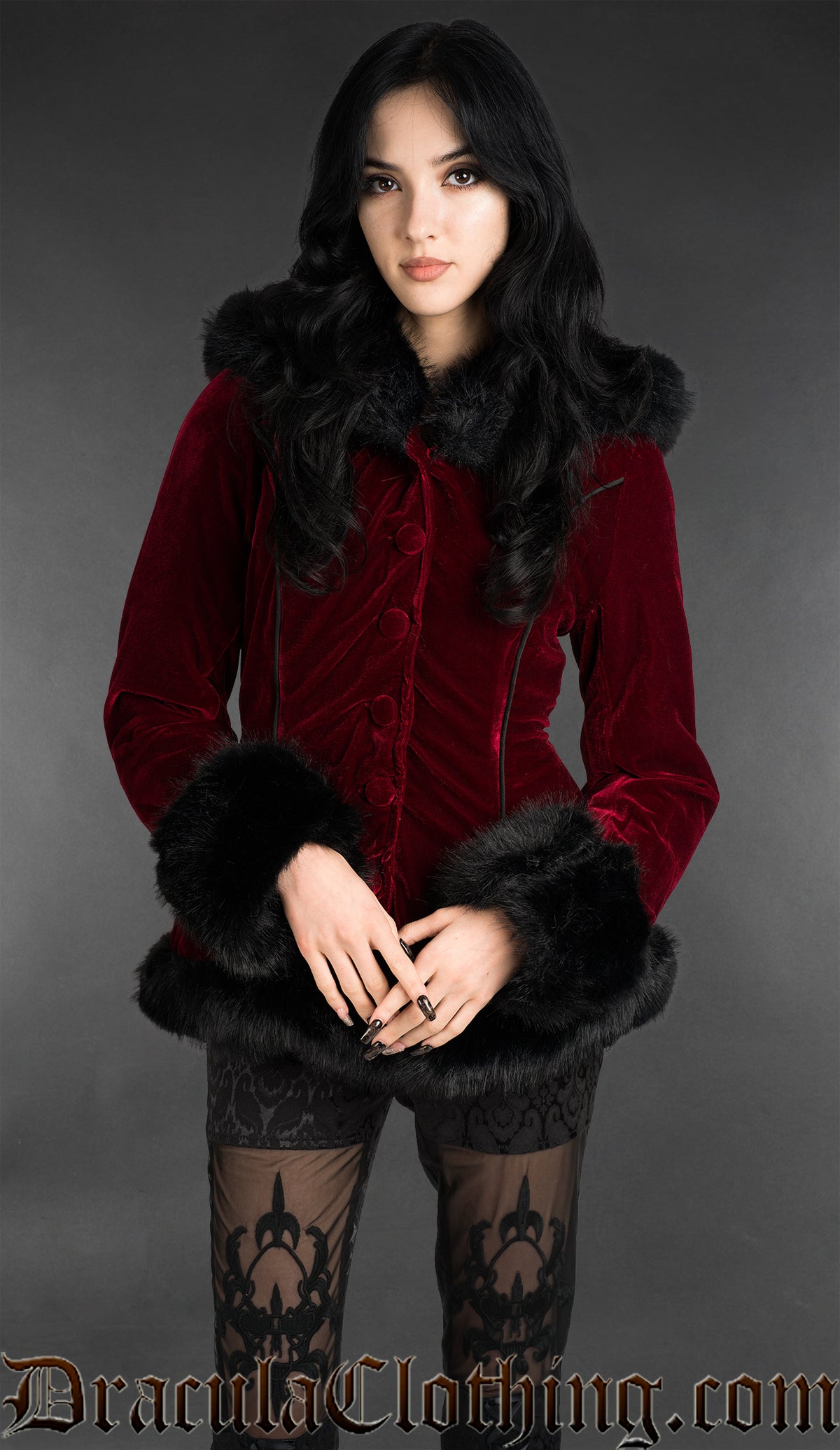 Bordeaux Velvet Fall Jacket With Hood