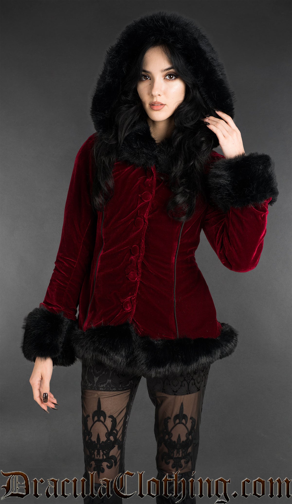 Bordeaux Velvet Fall Jacket With Hood