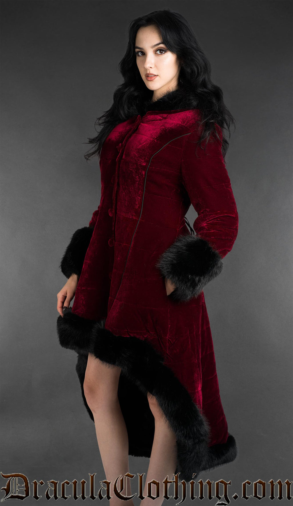 Bordeaux Velvet High Low Puffer Winter Coat