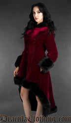 Bordeaux Velvet High Low Puffer Winter Coat