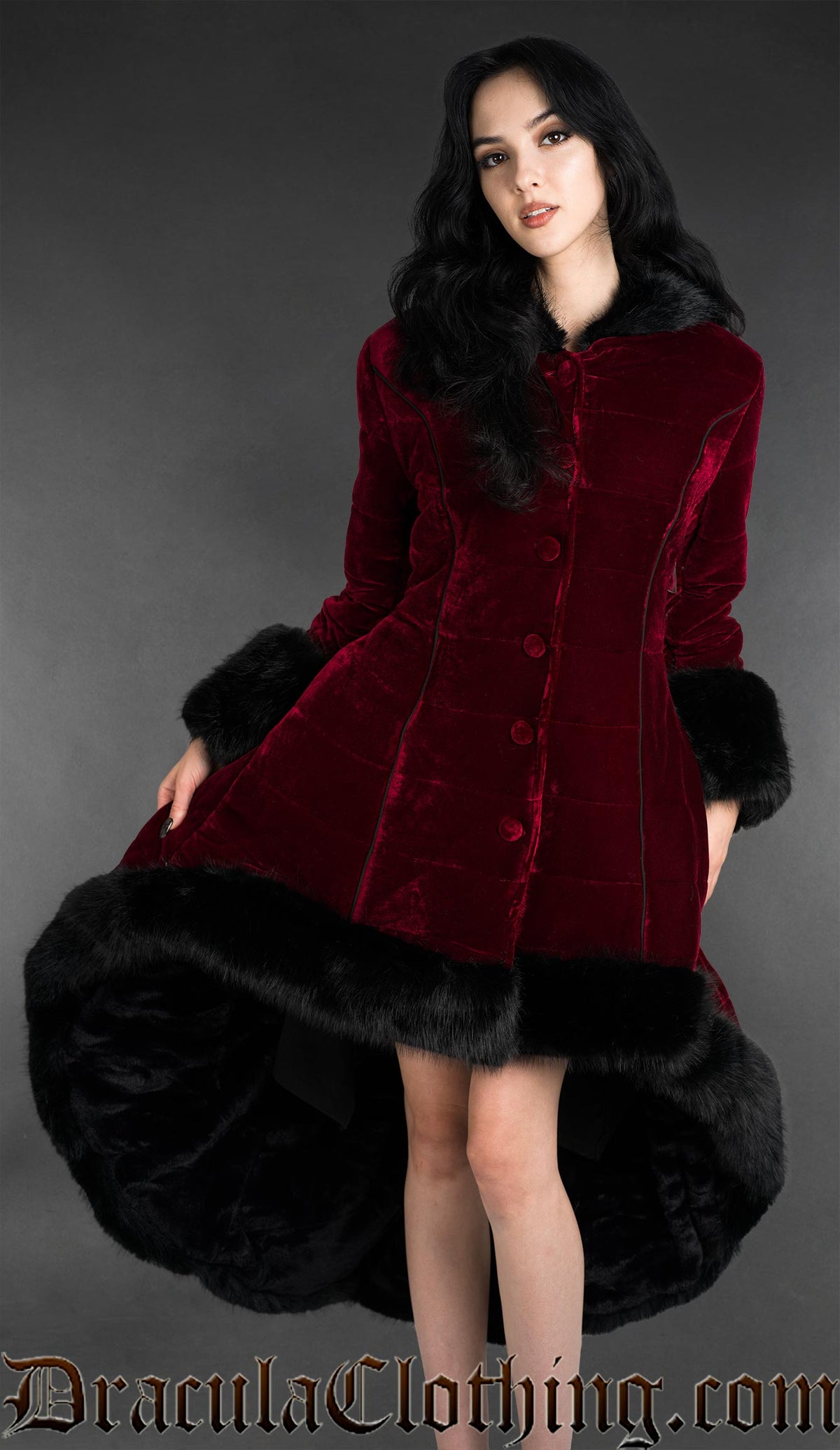 Bordeaux Velvet High Low Puffer Winter Coat