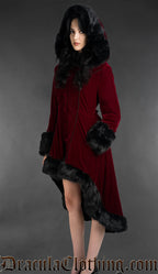 Bordeaux Velvet High Low Fall Coat With Hood