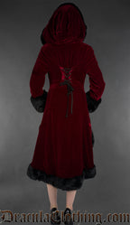 Bordeaux Velvet High Low Fall Coat With Hood