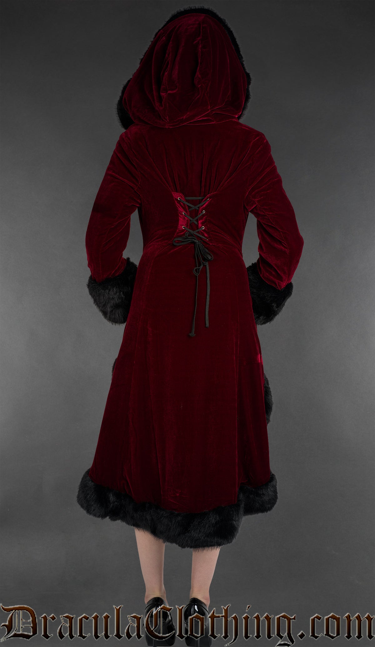 Bordeaux Velvet High Low Fall Coat With Hood