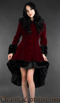 Bordeaux Velvet High Low Fall Coat With Hood