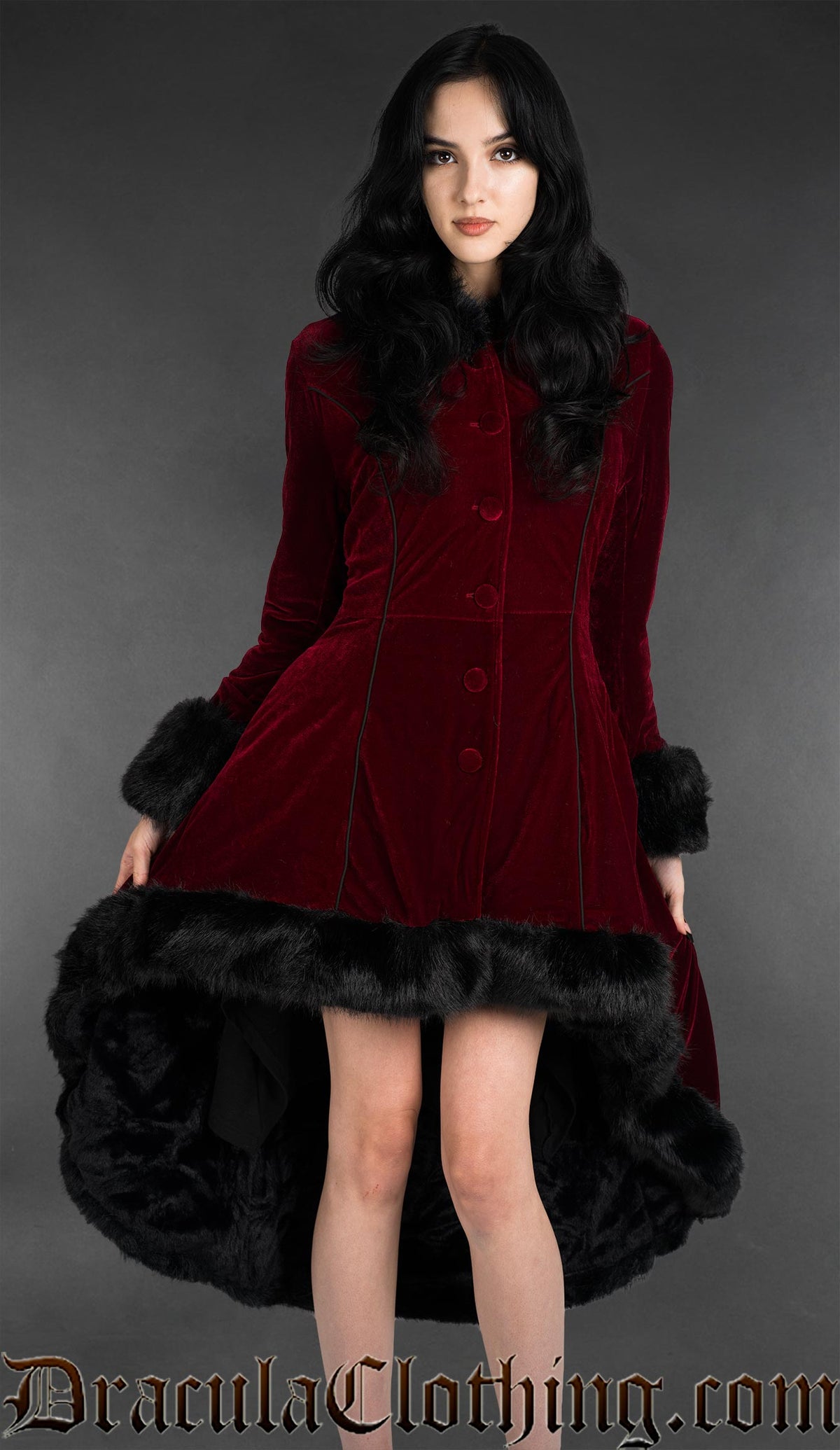 Bordeaux Velvet High Low Winter Coat