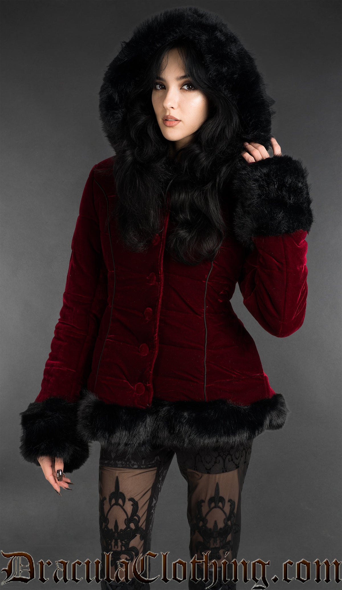 Bordeaux Velvet Fall Jacket With Hood