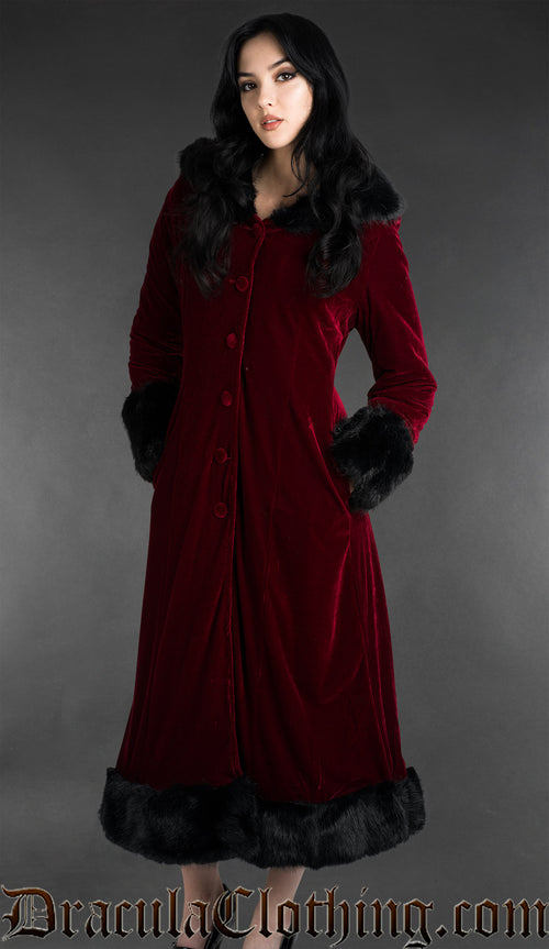 Bordeaux Velvet Fall Coat With Hood