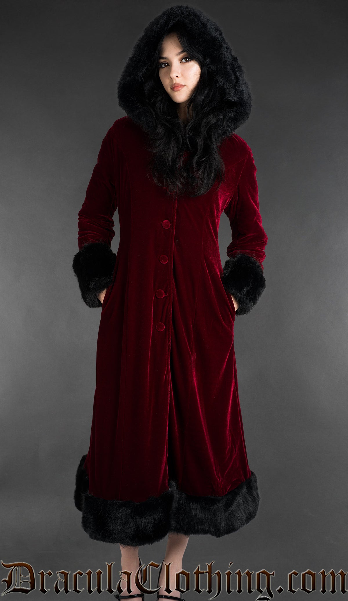 Bordeaux Velvet Fall Coat With Hood