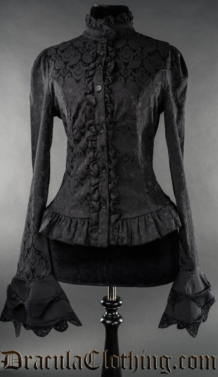 Women's brocade blouse with cravat removed