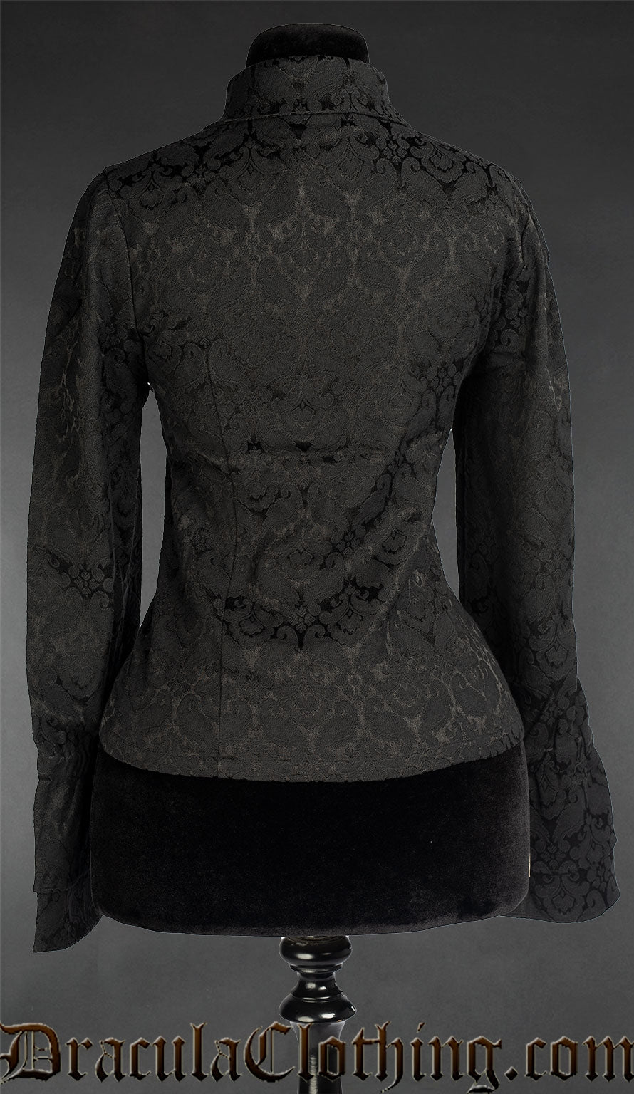 Back view of black brocade women's blouse