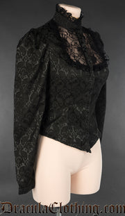 Brocade High Collar Long Sleeved Blouse