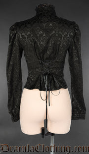 Brocade High Collar Long Sleeved Blouse