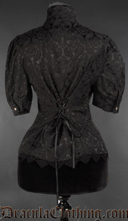 Brocade Jabot Short Sleeved Blouse