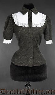 Brocade Short Sleeved Bib Blouse