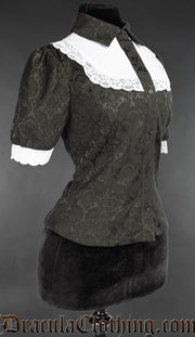 Brocade Short Sleeved Bib Blouse