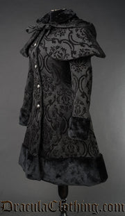 Black Brocade Thick Winter Coat