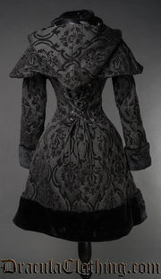 Black Brocade Thick Winter Coat