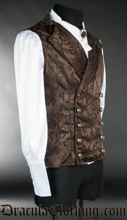 Brown Brocade Double Buttoned Vest