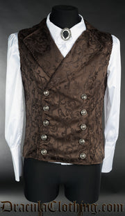 Brown Brocade Double Buttoned Vest