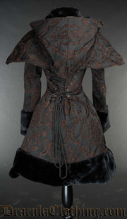 Brown Brocade Thick Winter Coat