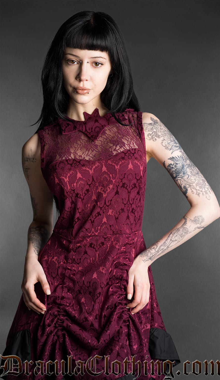 Burgundy Bat Bustle Dress
