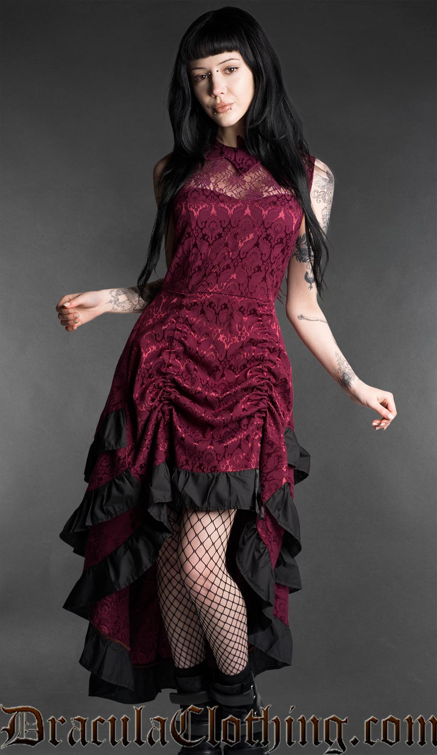 Burgundy Bat Bustle Dress