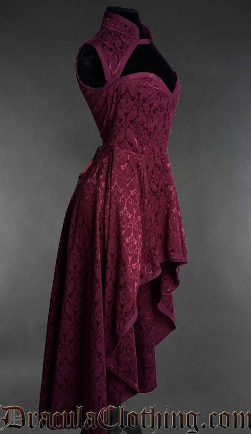 Burgundy Brocade Choker Dress