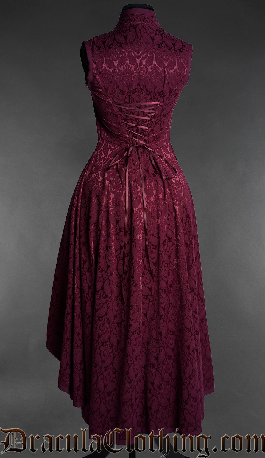Burgundy Brocade Choker Dress