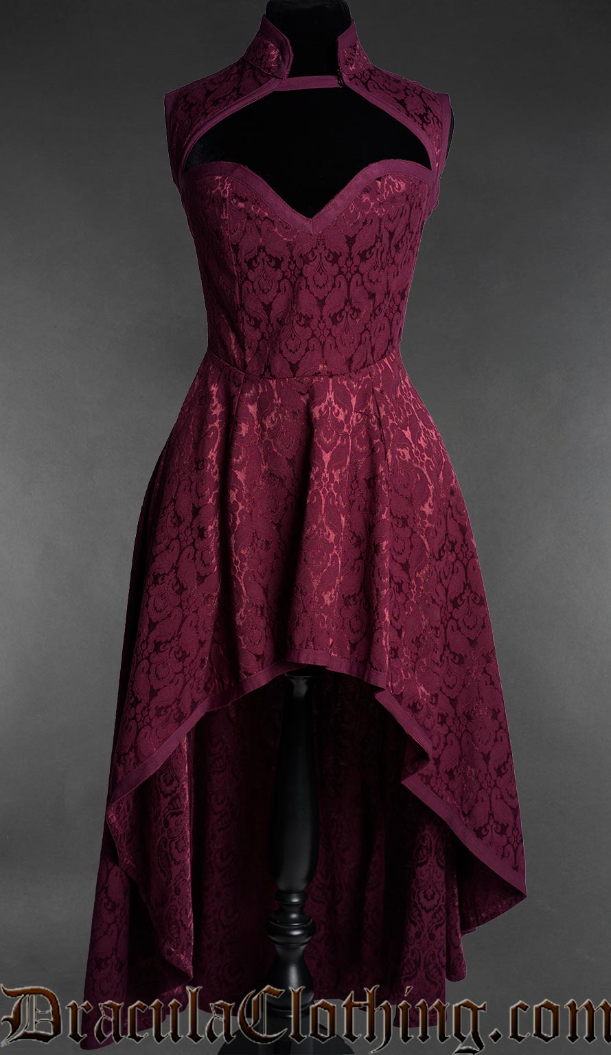 Burgundy Brocade Choker Dress