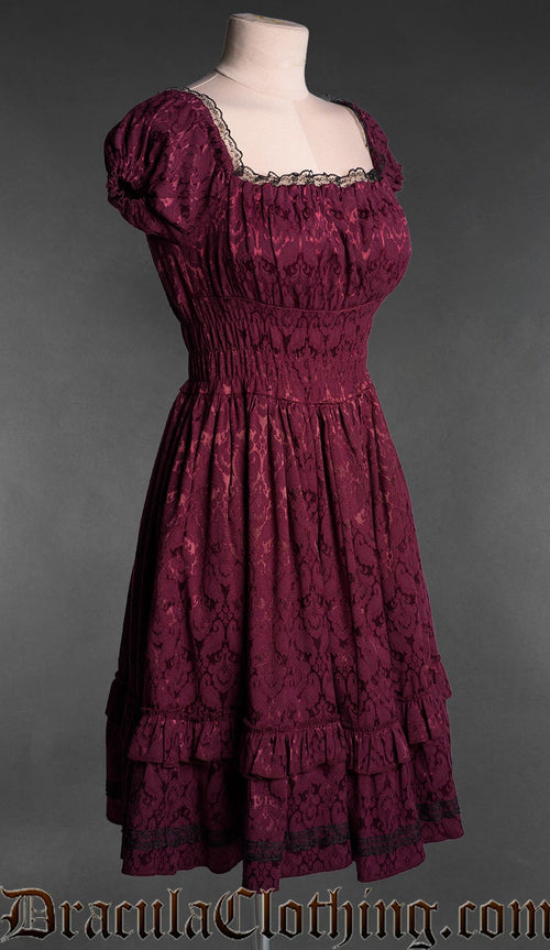Burgundy Brocade Gothabilly Dress