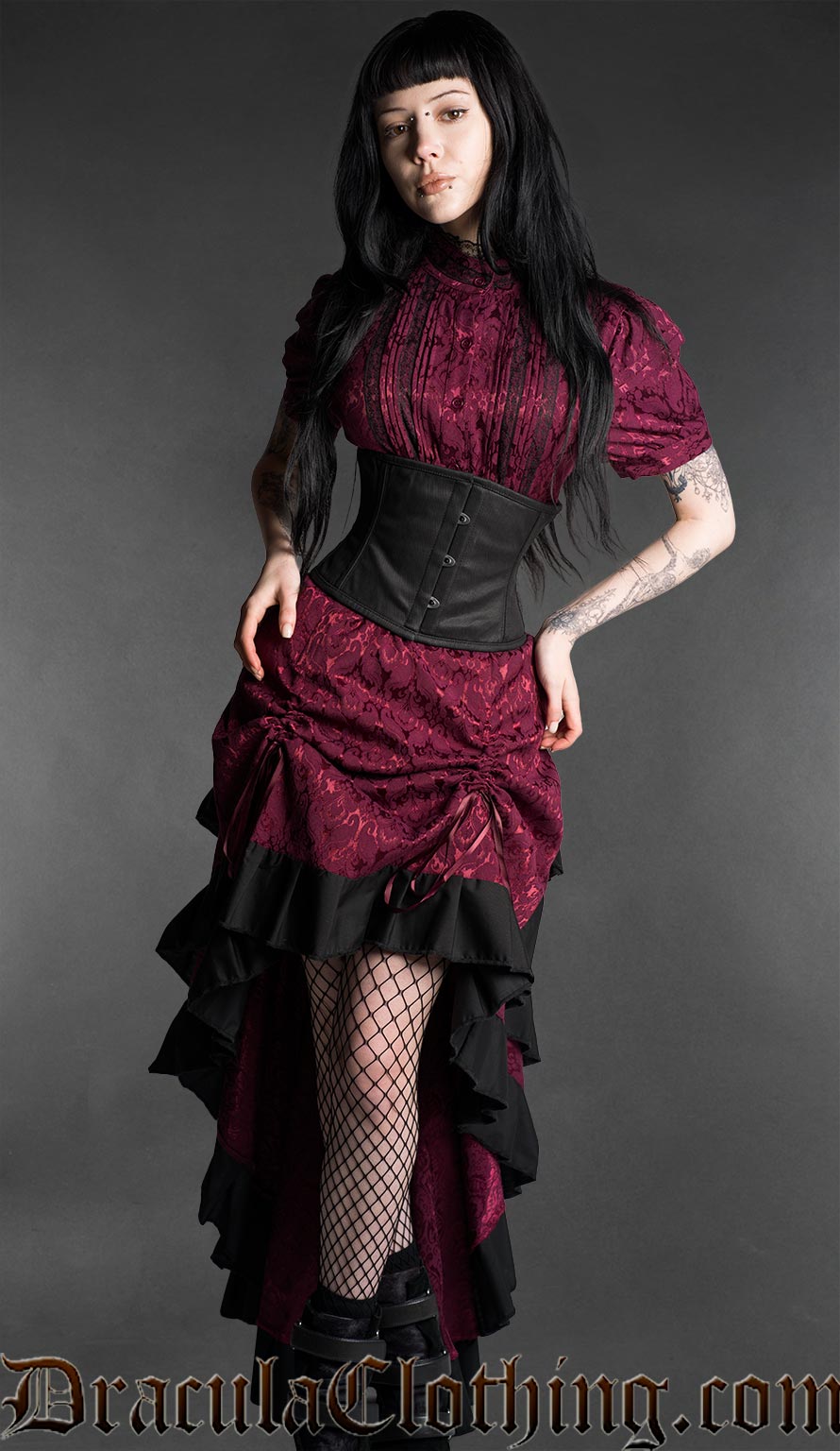 Burgundy Layer Bustle Skirt