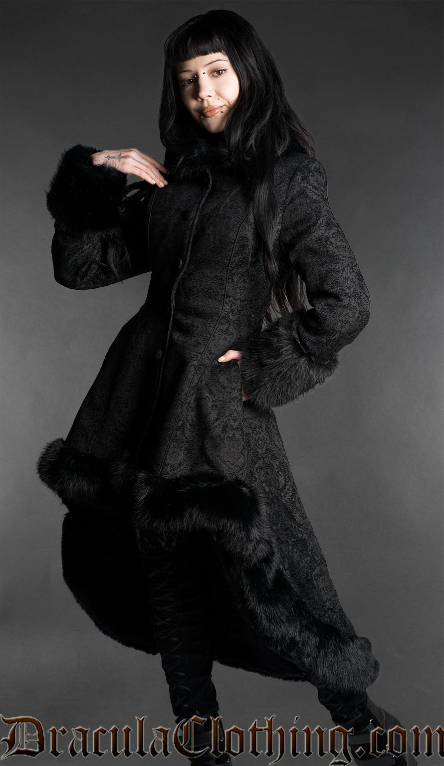 Chenille Brocade High Low Winter Coat