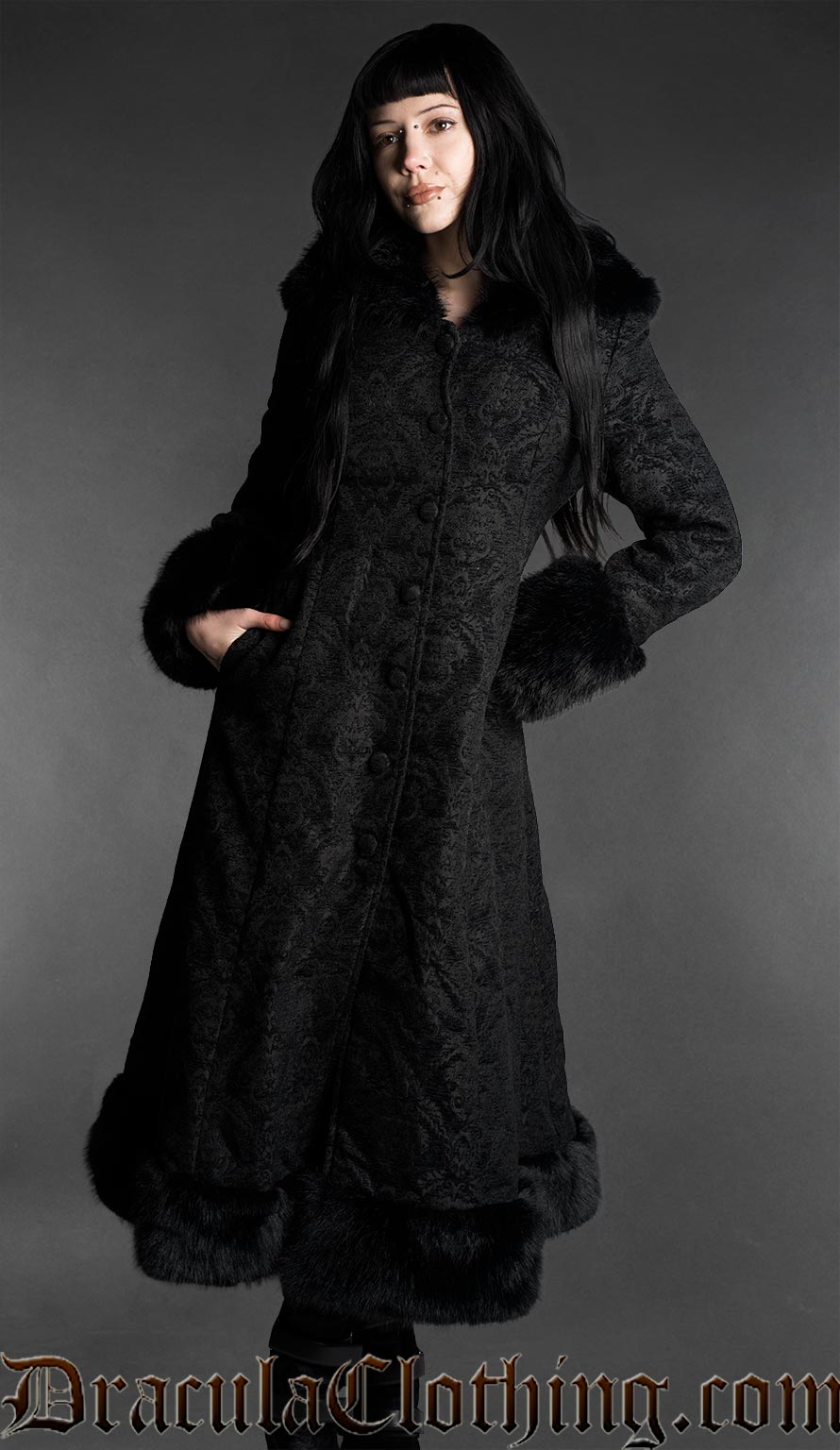 Chenille Brocade Winter Coat With Hood