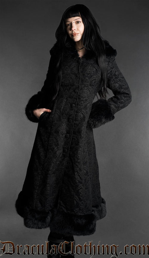 Chenille Brocade Winter Coat With Hood