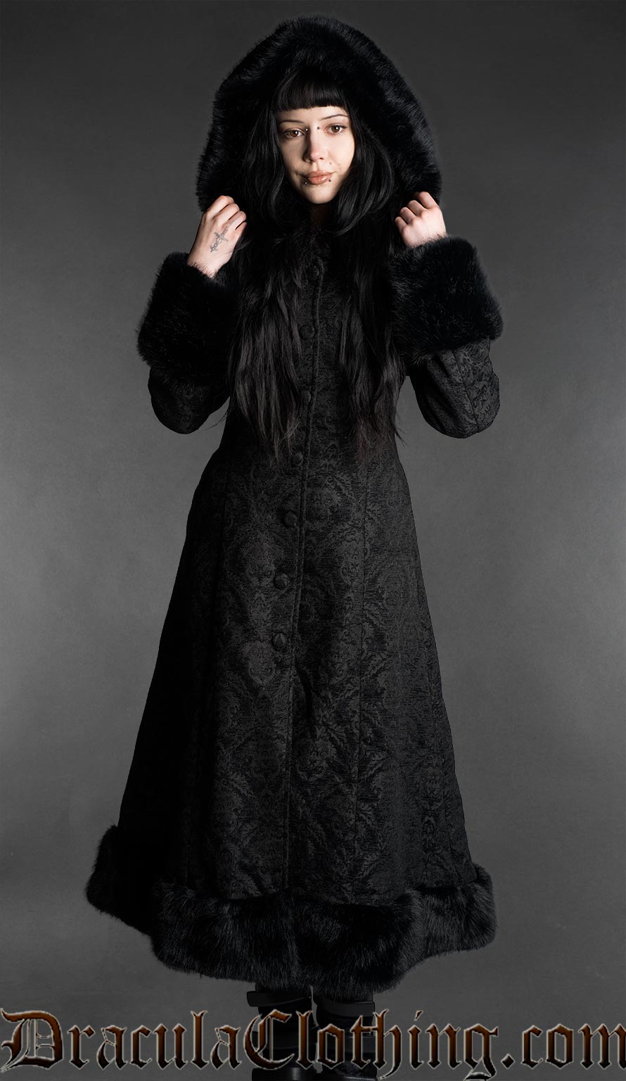 Chenille Brocade Winter Coat With Hood