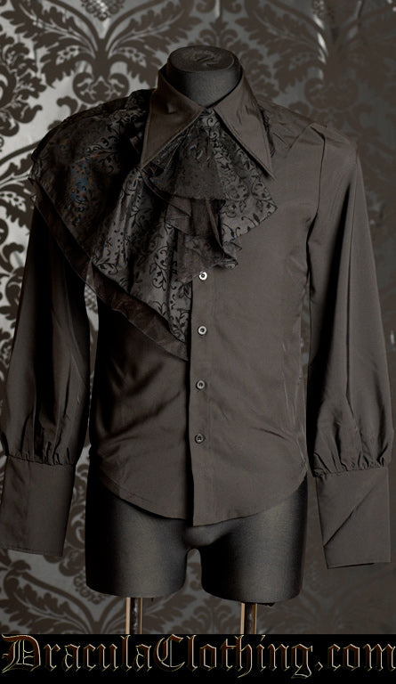 Black men's formal shirt with detachable lace details