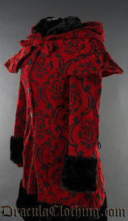 Crimson Brocade Thick Winter Coat