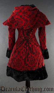 Crimson Brocade Thick Winter Coat