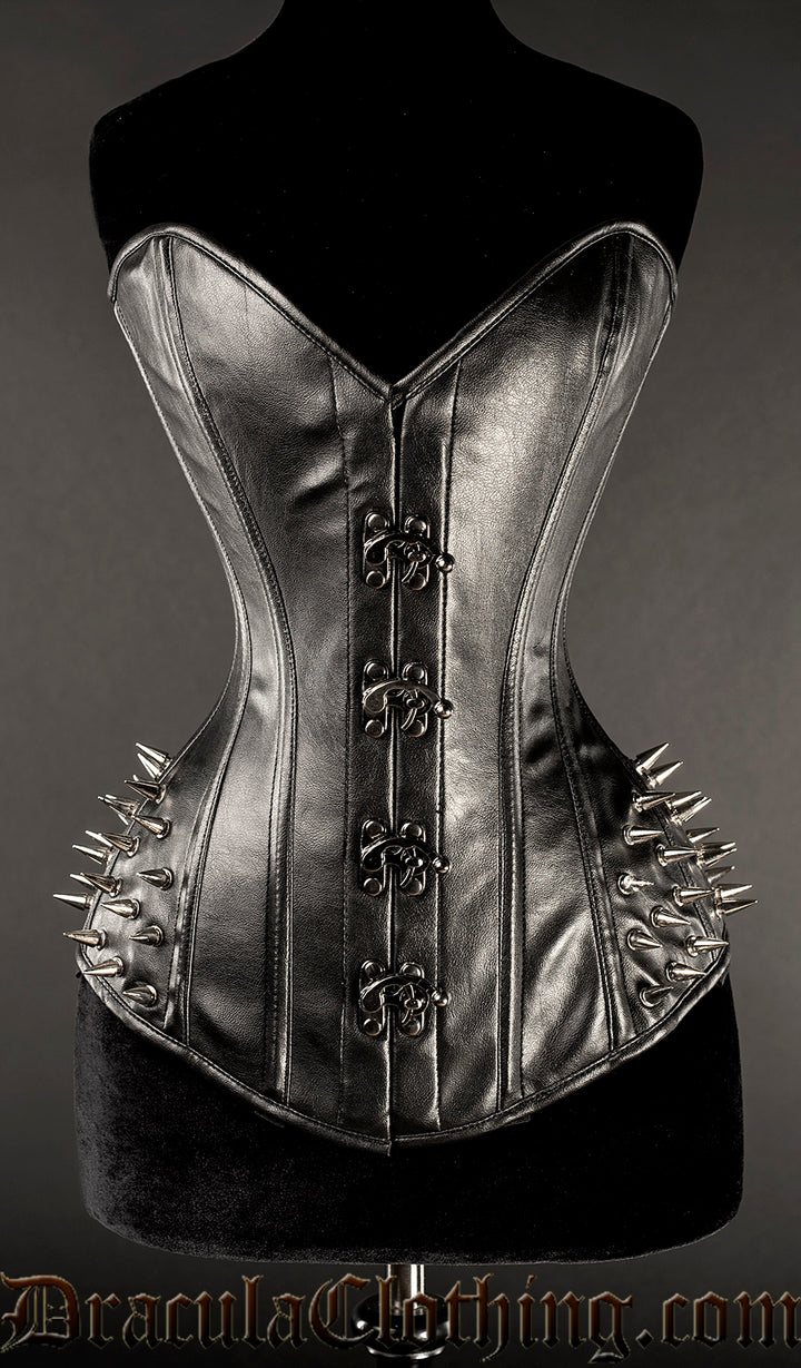 Faux Leather Hip Clasp Spike Corset