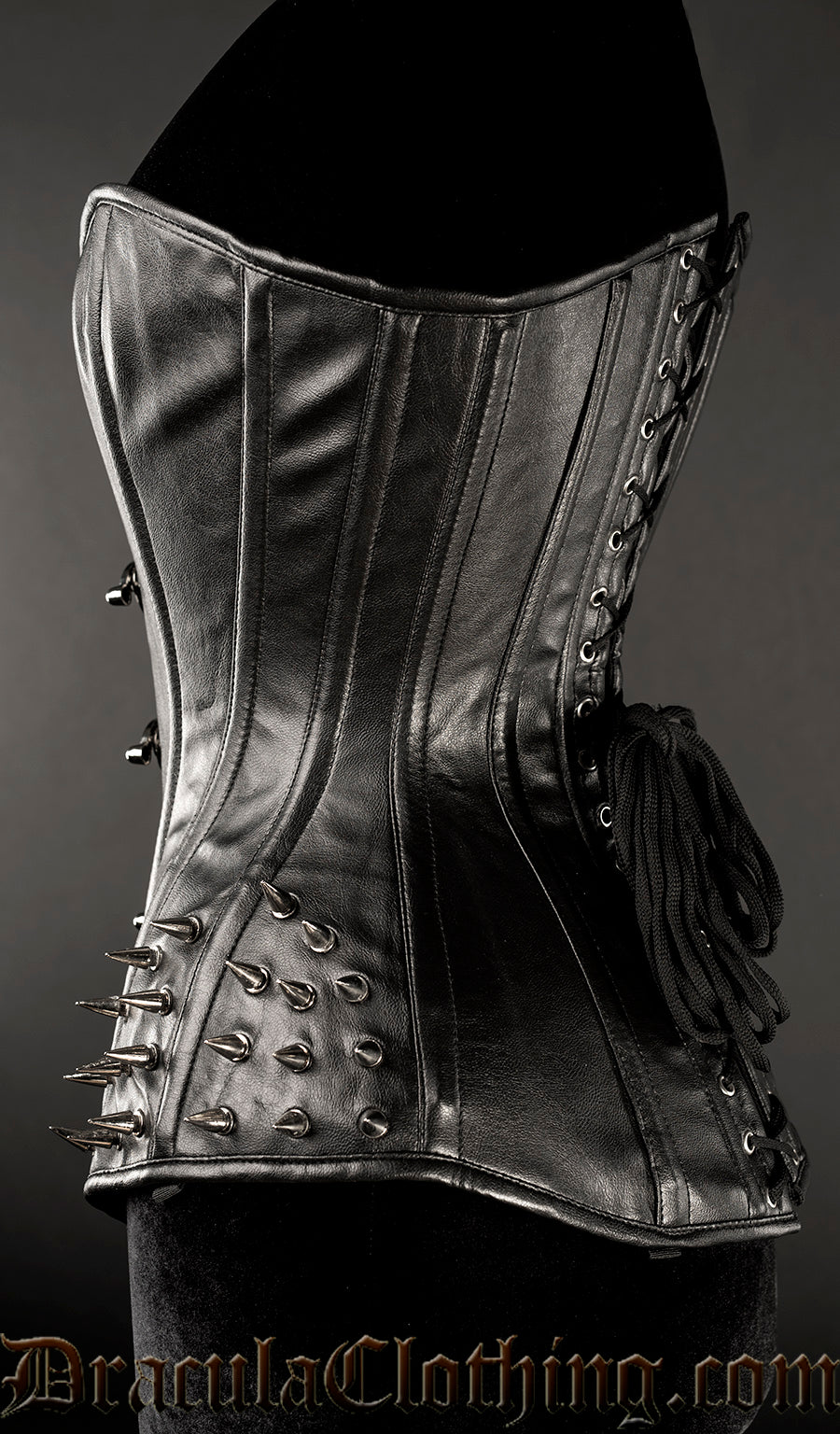 Faux Leather Hip Clasp Spike Corset