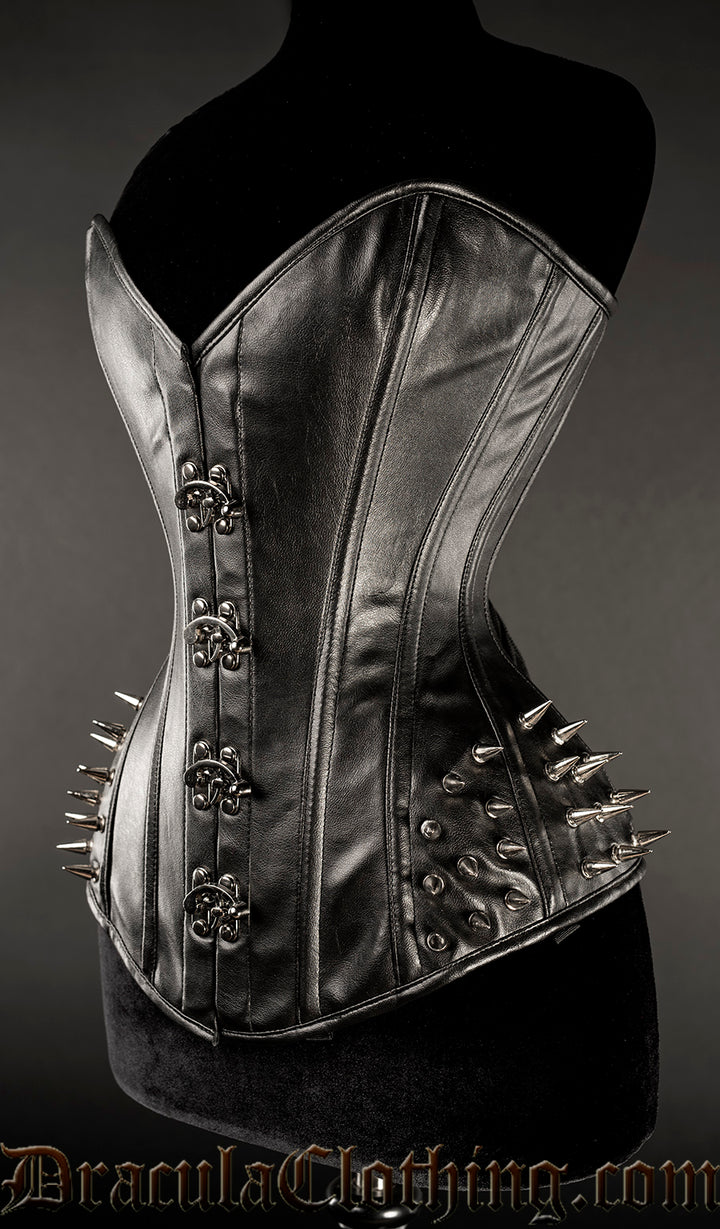 Faux Leather Hip Clasp Spike Corset