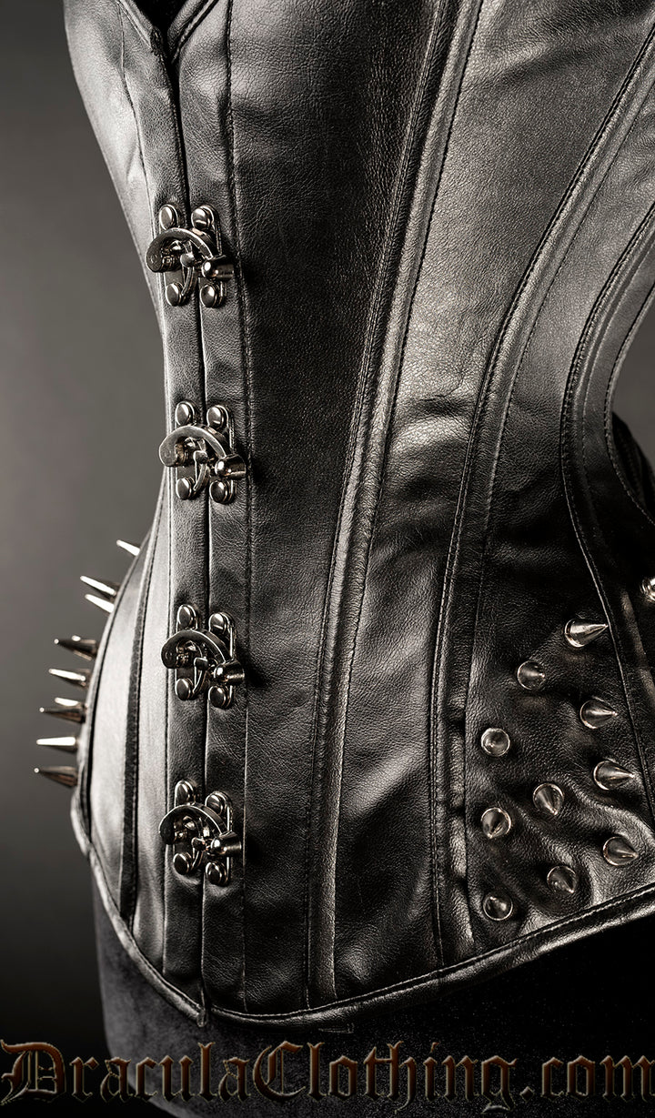Faux Leather Hip Clasp Spike Corset