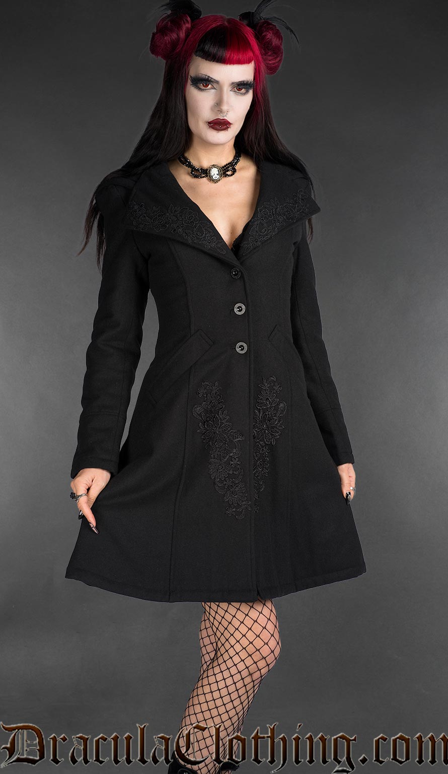 Embroidered Hooded Wool Coat M Embroidered Hooded Wool Coat M