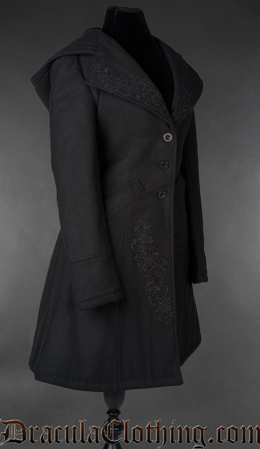 Embroidered Hooded Wool Coat