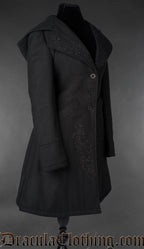 Embroidered Hooded Wool Coat