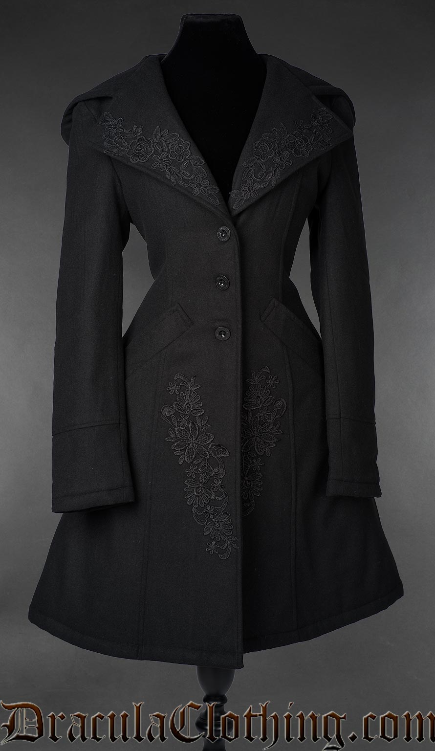 Embroidered Hooded Wool Coat