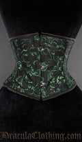 Black waist cincher with woven details in emerald green